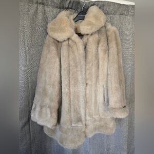 Vtg 60s Avec Tu Wide Sleeve Faux Fur Coat Ivory Made in USA Union Made Size L